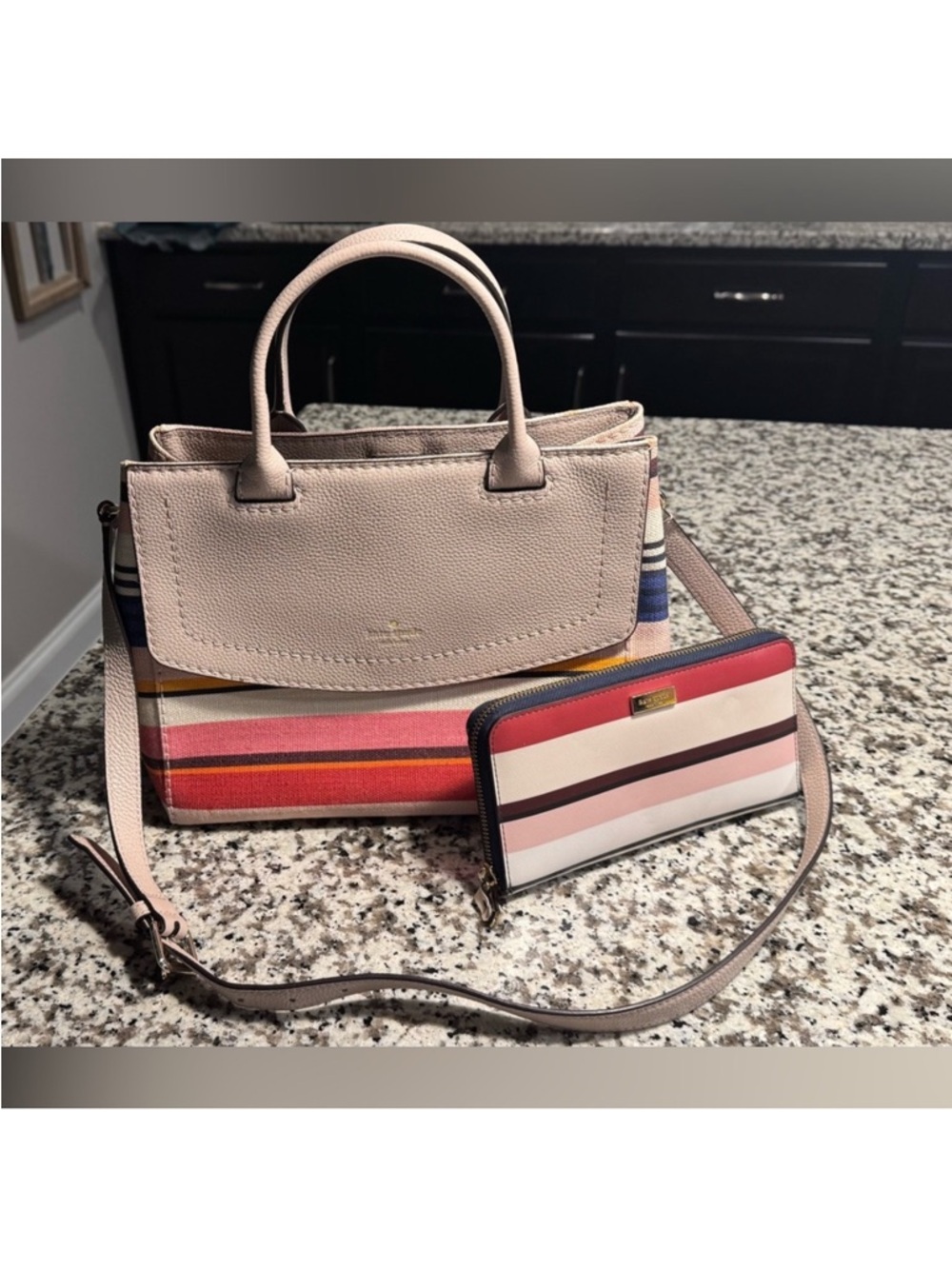 kate spade Pink Multicolor Striped Crossbody Satchel with Wallet